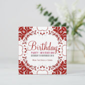 Red White digi-Lace Party of Birthday Invitation Kaart (Staand voorkant)