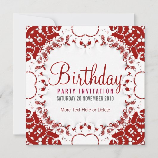 Red White digi-Lace Party of Birthday Invitation Kaart (Voorkant)
