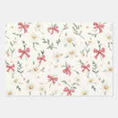 Red White Dots Daises Floral Plaid Birthday Inpakpapier Vel (Voorkant 3)
