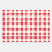 Red White Dots Daises Floral Plaid Birthday Inpakpapier Vel (Voorkant 2)