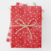 Red White Dots Daises Floral Plaid Birthday Inpakpapier Vel (In situ)