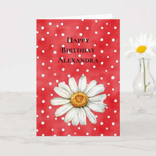 Red White Dots Daisy Flower Birthday Kaart (Kleine Plant)