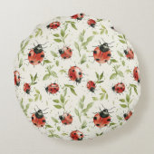 Red White Dots Ladybugs Rond Kussen (Achterkant)