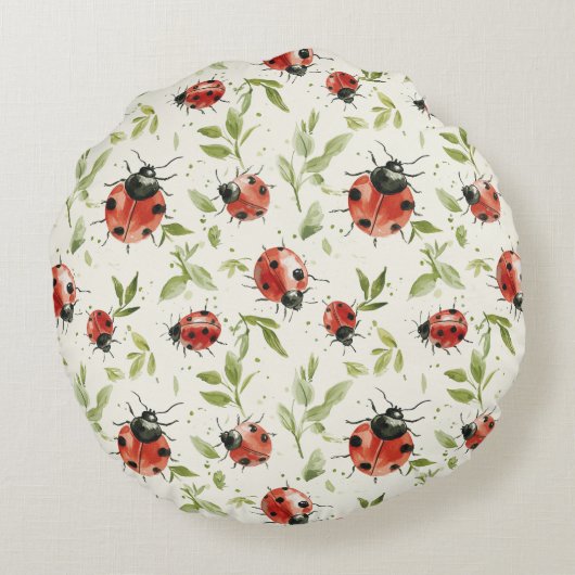 Red White Dots Ladybugs Rond Kussen (Achterkant)