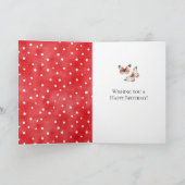 Red White Dots Red Green Butterflies Birthday Kaart (Binnen)