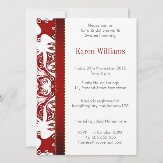 Red White Doves Batik Vrijgezellenfeest Party Invi Kaart (Achterkant)