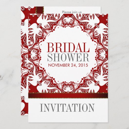 Red White Doves Batik Vrijgezellenfeest Party Invi Kaart (Voorkant / Achterkant)