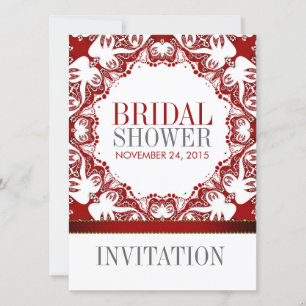 Red White Doves Batik Vrijgezellenfeest Party Invi Kaart