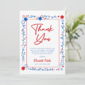 Red White & Due 4 juli Baby shower Bedankkaart (Staand voorkant)