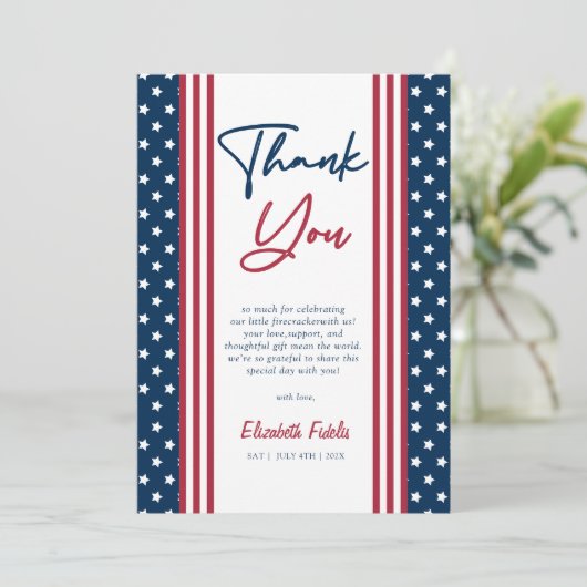 Red White & Due 4 juli Baby shower Bedankkaart (Staand voorkant)