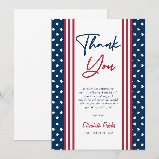 Red White & Due 4 juli Baby shower Bedankkaart (Voorkant / Achterkant)