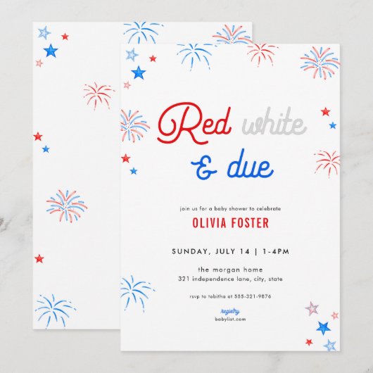Red White & Due 4 juli Baby shower Uitnodiging (Voorkant / Achterkant)