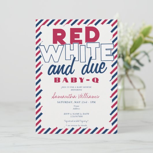 Red White & Due 4th of July BABY-Q BBQ Baby shower Kaart (Staand voorkant)