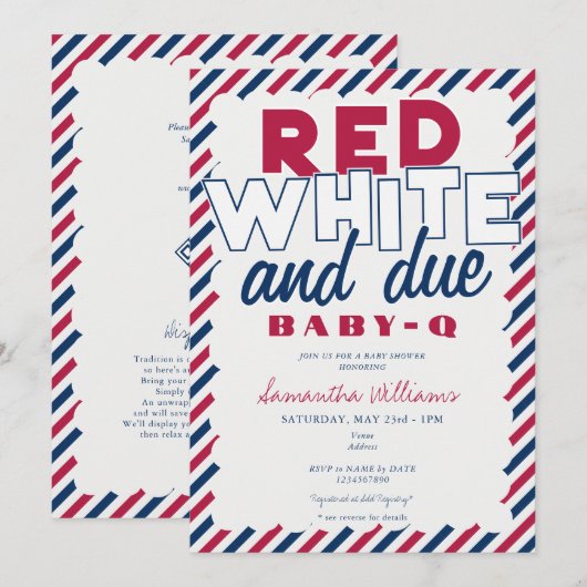 Red White & Due 4th of July BABY-Q BBQ Baby shower Kaart (Voorkant / Achterkant)