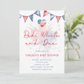 Red White & Due Baby Shower Invitation Kaart (Staand voorkant)