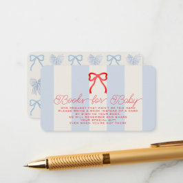 Red White & Due Bow Blue Stripes Baby Book Request Informatiekaartje