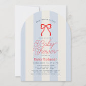 Red White & Due Bow Stripes Boy Baby Shower Kaart (Voorkant)