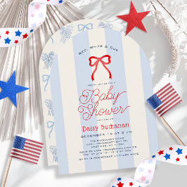 Red White & Due Bow Stripes Boy Baby Shower Kaart