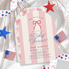 Red White & Due Bow Stripes Girl Baby Shower Kaart