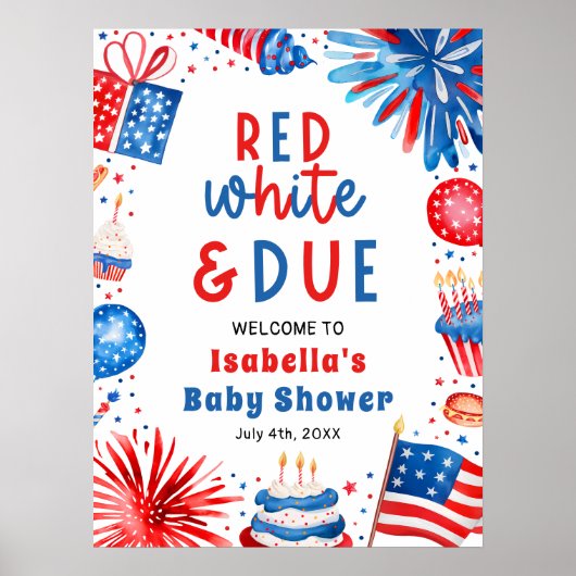 Red White & Due Genderneutraal Baby shower Welkom Poster (Voorkant)