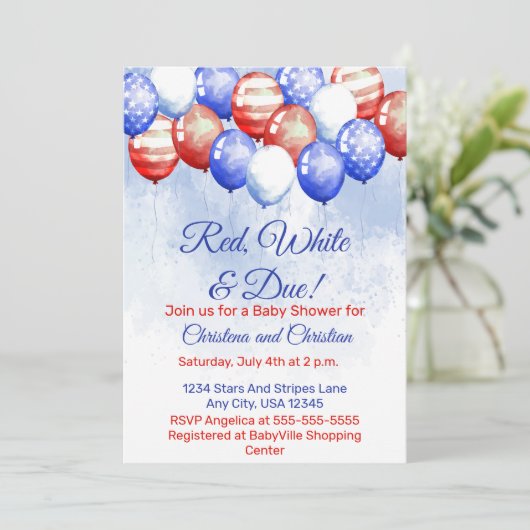 Red White & Due Independence Day Baby Shower Kaart (Staand voorkant)