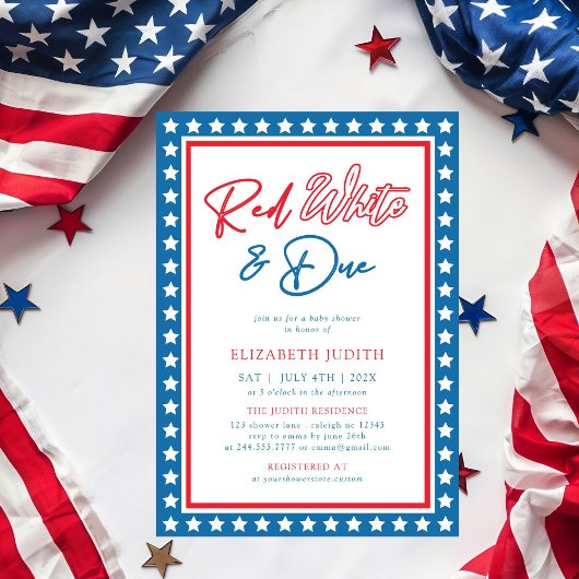Red White & Due Stars 4 juli Baby shower Kaart