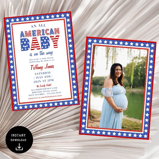 Red White & Due Stars 4 juli Baby shower Kaart