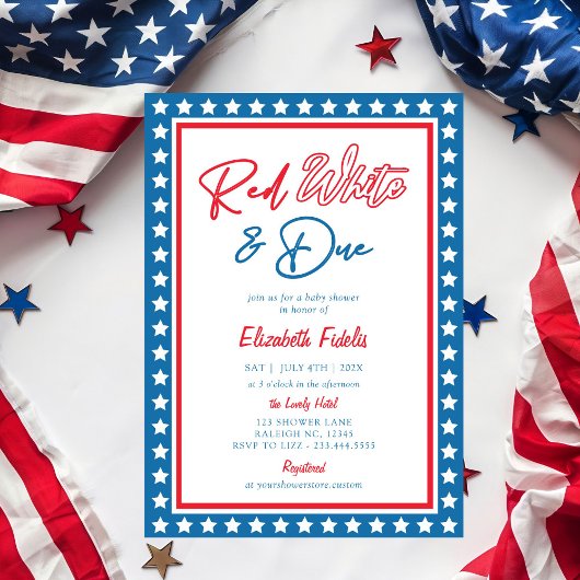 Red White & Due Stars 4 juli Baby shower Kaart