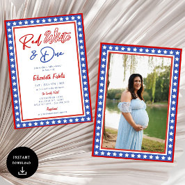 Red White & Due Stars 4 juli Baby shower Kaart