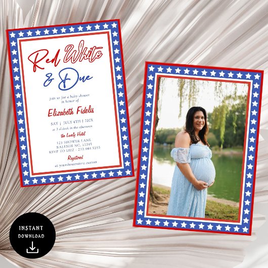 Red White & Due Stars 4 juli Baby shower Kaart