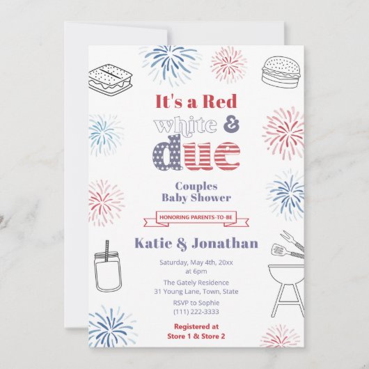Red White Due Summer Baby shower Party Kaart (Voorkant)