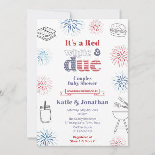 Red White Due Summer Baby shower Party Kaart