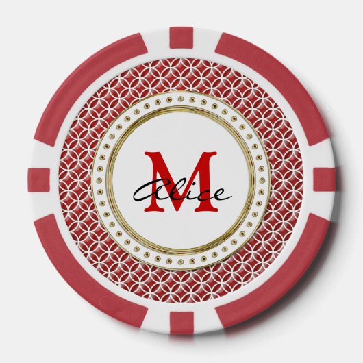 Red White Elegant Abstract Circles Patroon Pokerchips (Voorkant)
