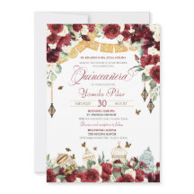Red White Elegant Floral Butterfly Quinceanera V6