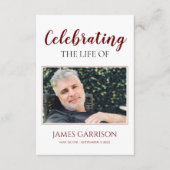 Red White Elegant Funeral Prayer Card met foto Informatiekaartje (Voorkant)