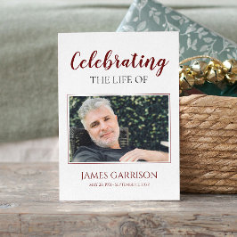 Red White Elegant Funeral Prayer Card met foto Informatiekaartje