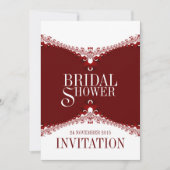 Red White Elegant Lace Bridal Shower Invitations Kaart (Voorkant)