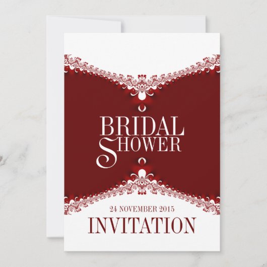 Red White Elegant Lace Bridal Shower Invitations Kaart (Voorkant)