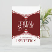 Red White Elegant Lace Bridal Shower Invitations Kaart (Staand voorkant)