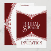 Red White Elegant Lace Bridal Shower Invitations Kaart (Voorkant / Achterkant)