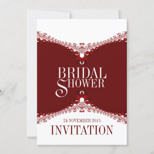 Red White Elegant Lace Bridal Shower Invitations Kaart