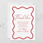 Red White Elegant Wavy Border Photo Wedding Bedankkaart (Voorkant)
