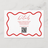 Red White Elegant Wavy Border Wedding Details Informatiekaartje (Voorkant)