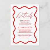 Red White Elegant Wavy Border Wedding Details Informatiekaartje (Voorkant)