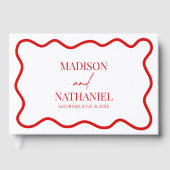Red White Elegant Wavy Border Wedding Gastenboek (Voorkant)