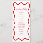 Red White Elegant Wavy Border Wedding Programmakaart (Achterkant)