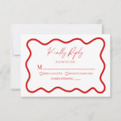 Red White Elegant Wavy Border Wedding RSVP Card (Voorkant)