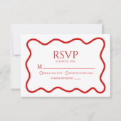 Red White Elegant Wavy Border Wedding RSVP Card (Voorkant)