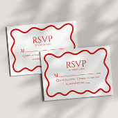 Red White Elegant Wavy Border Wedding RSVP Card Kaartje