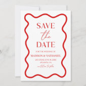 Red White Elegant Wavy Border Wedding Save The Date (Voorkant)